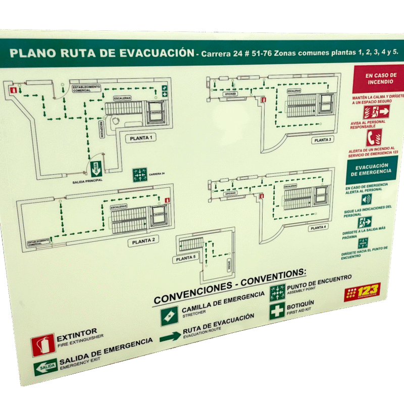 PLANOS DE EVACUACIÓN EN LAMINA POLIESTIRENO